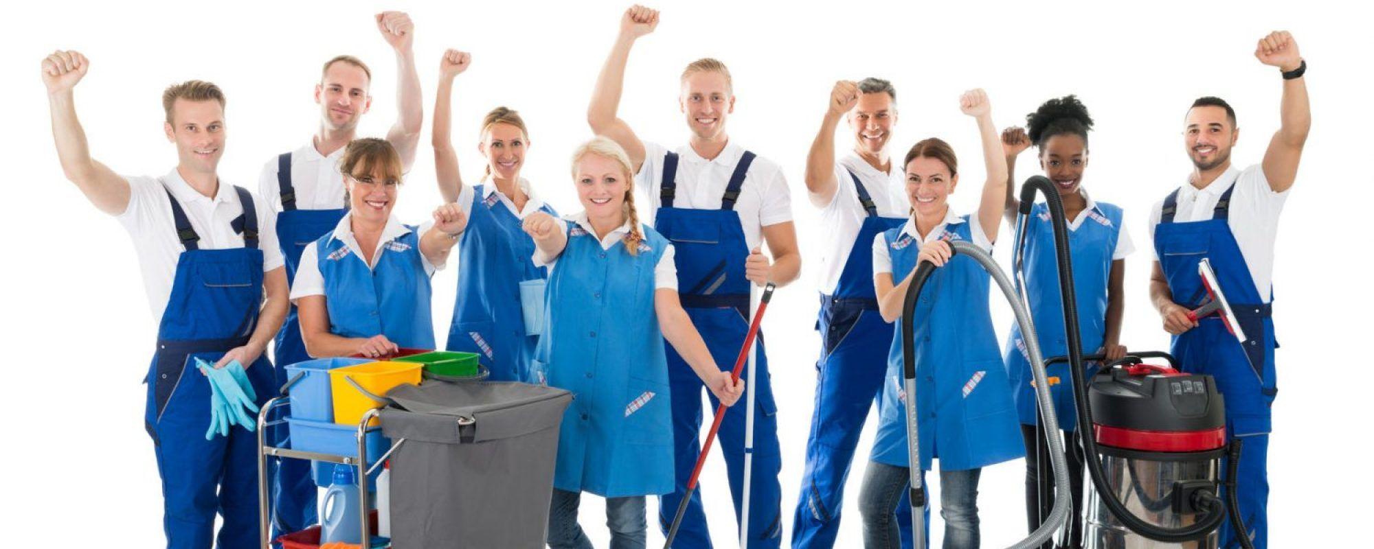 cleaning team in happy mood in picture.