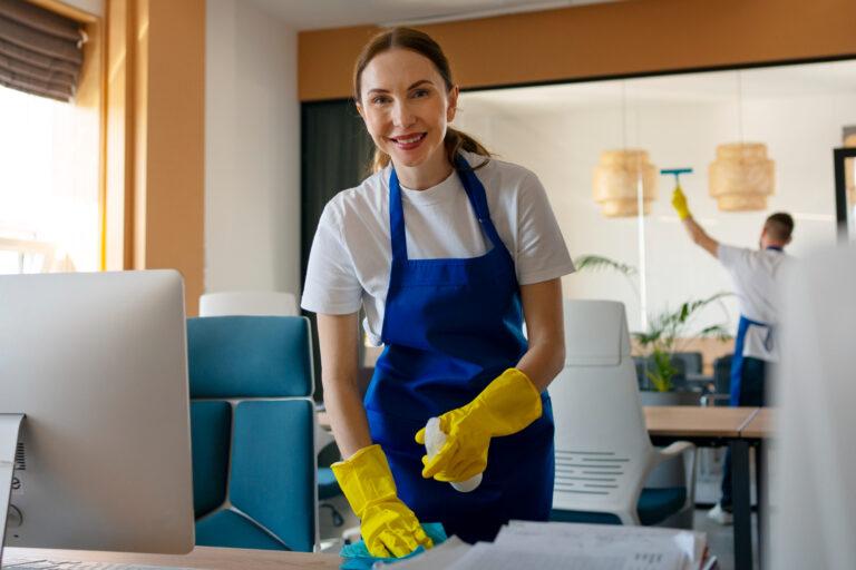 professional cleaning woman in picture